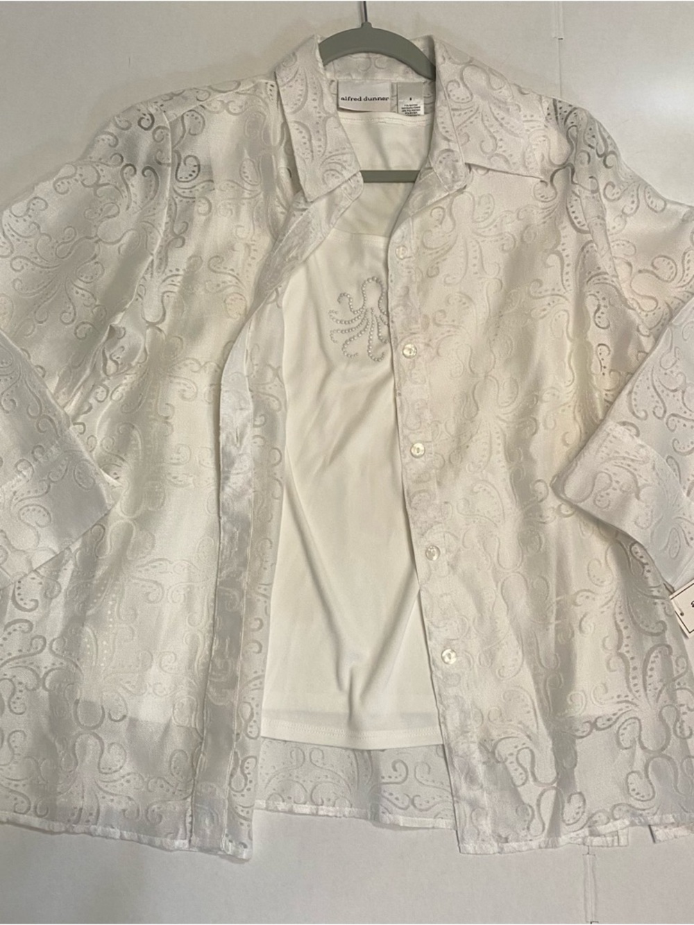 NWT Alfred Dunner Octopus‑Motif Two‑Piece Top Set White Blouse + Tank size 8